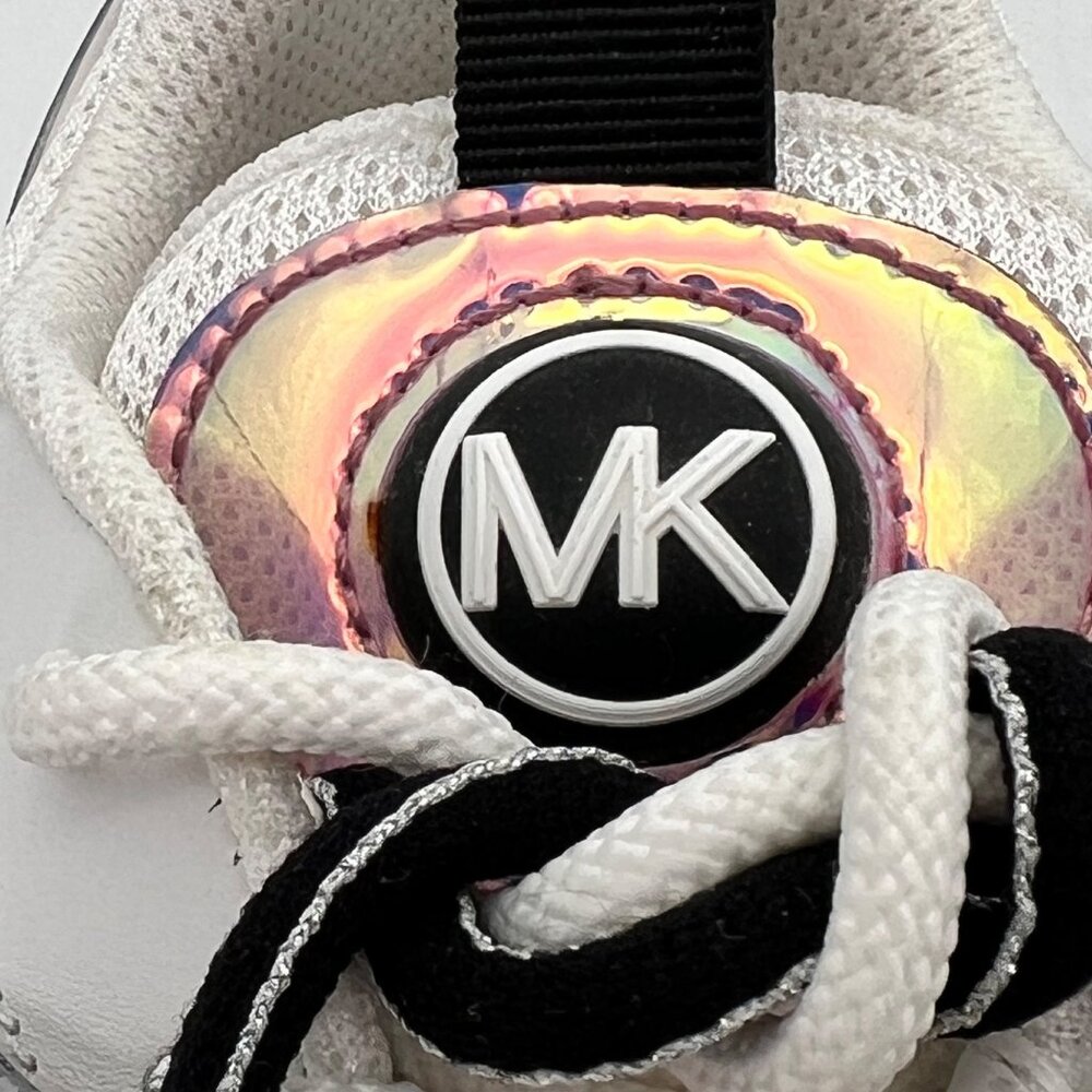 MICHAEL KORS Hero Mixed-Media Trainer Optic White Silver Sneakers Shoes 11M - Picture 12 of 16